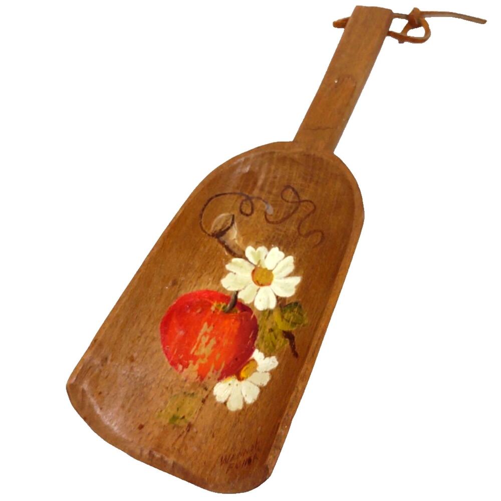 Vintage Hand Painted Wooden Scoop Server Wall Art 10" Hanging Farmhouse Folk Art